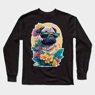 Pug with the flowers Long Sleeve T-Shirt